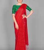 Red plain satin saree with blouse