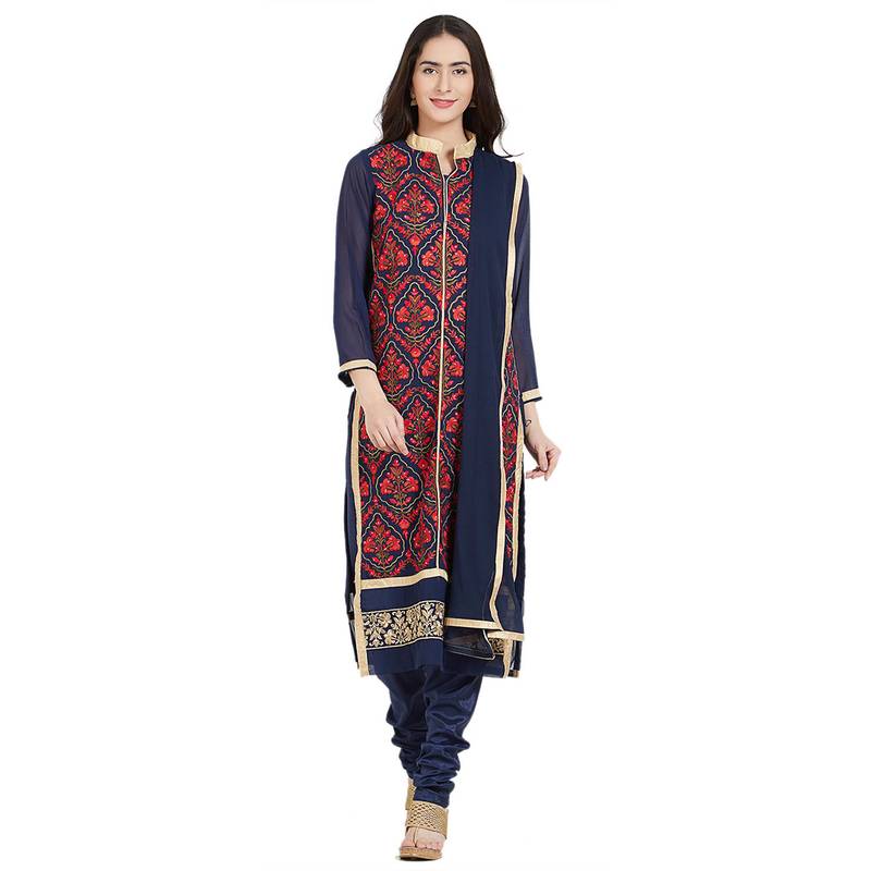 Blue embroidered georgette salwar