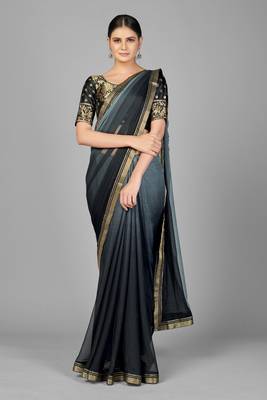 Grey woven chiffon saree with blouse 1