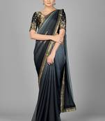 Grey woven chiffon saree with blouse