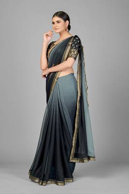 Grey woven chiffon saree with blouse 2