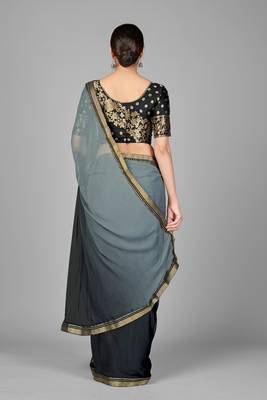 Grey woven chiffon saree with blouse 3