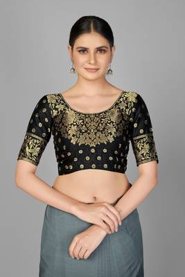 Grey woven chiffon saree with blouse 4