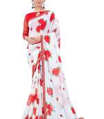 Red printed georgette saree with blouse