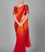 Red woven chiffon saree with blouse