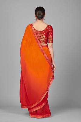 Red woven chiffon saree with blouse 3
