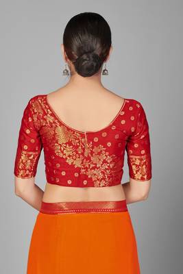 Red woven chiffon saree with blouse 5