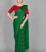 Green plain satin saree with blouse