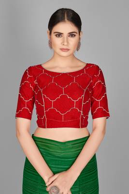 Green plain satin saree with blouse 4