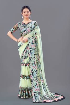 Beige printed faux georgette saree with blouse 1