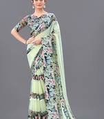 Beige printed faux georgette saree with blouse