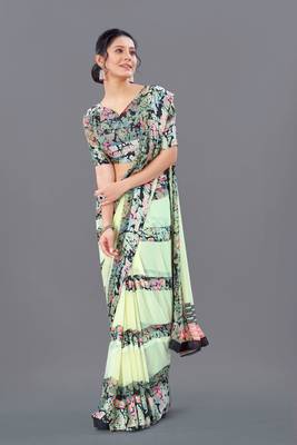 Beige printed faux georgette saree with blouse 4