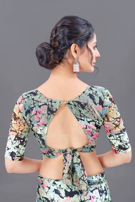 Beige printed faux georgette saree with blouse 5