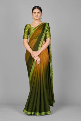 Yellow woven chiffon saree with blouse 1