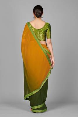 Yellow woven chiffon saree with blouse 3