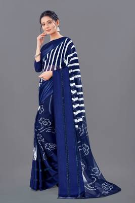 Blue printed faux georgette saree with blouse 2