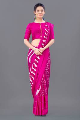 Pink printed faux georgette saree with blouse 1