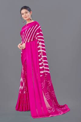 Pink printed faux georgette saree with blouse 2