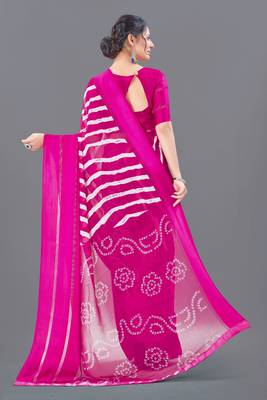 Pink printed faux georgette saree with blouse 3