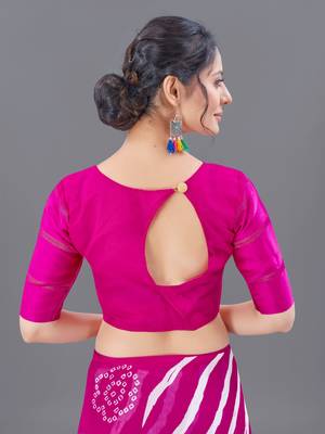 Pink printed faux georgette saree with blouse 5