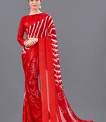 Red printed faux georgette saree with blouse