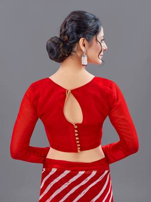 Red printed faux georgette saree with blouse 4