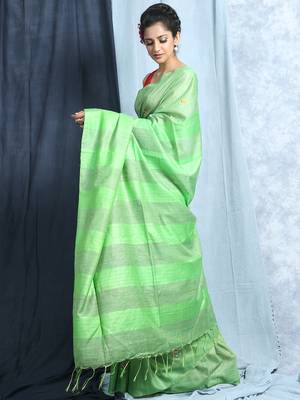 Light green Embroidered Blended Silk Saree With Blouse 3
