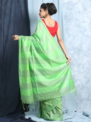Light green Embroidered Blended Silk Saree With Blouse 4
