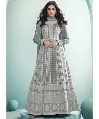 grey georgette semi stitched wedding top & Bottom  and Dupatta 1