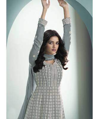 grey georgette semi stitched wedding top & Bottom  and Dupatta 2