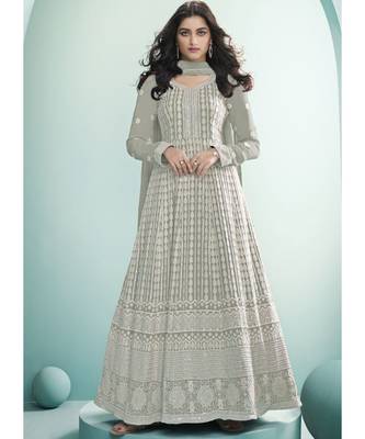 grey georgette semi stitched wedding top & Bottom  and Dupatta 1