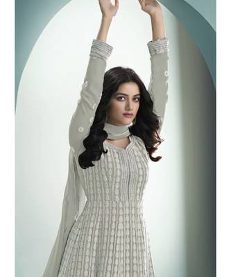grey georgette semi stitched wedding top & Bottom  and Dupatta 2