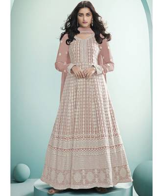 peach georgette semi stitched wedding top & Bottom  and Dupatta 1