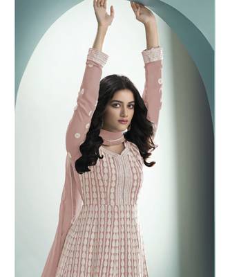 peach georgette semi stitched wedding top & Bottom  and Dupatta 2
