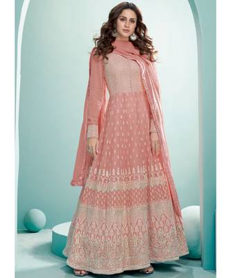peach georgette semi stitched wedding top & Bottom  and Dupatta 1