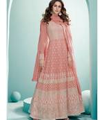 peach georgette semi stitched wedding top & Bottom  and Dupatta