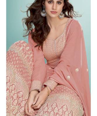 peach georgette semi stitched wedding top & Bottom  and Dupatta 2