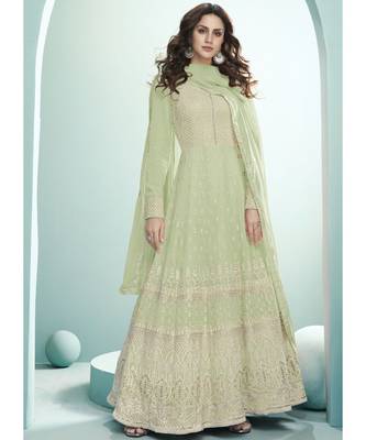green georgette semi stitched wedding top & Bottom  and Dupatta 1