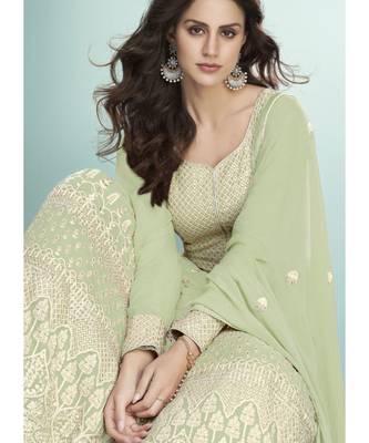 green georgette semi stitched wedding top & Bottom  and Dupatta 2