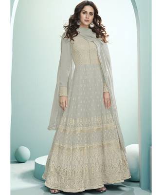 grey georgette semi stitched wedding top & Bottom  and Dupatta 1