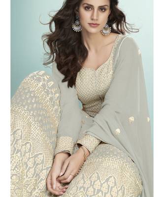 grey georgette semi stitched wedding top & Bottom  and Dupatta 2