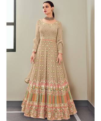 beige georgette semi stitched wedding top & Bottom  and Dupatta 1