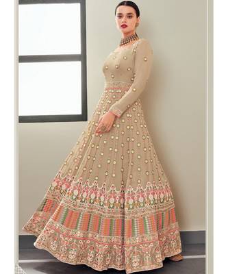 beige georgette semi stitched wedding top & Bottom  and Dupatta 2
