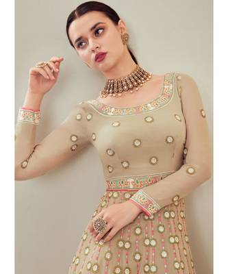 beige georgette semi stitched wedding top & Bottom  and Dupatta 3