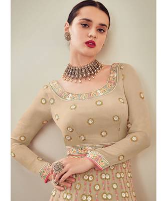 beige georgette semi stitched wedding top & Bottom  and Dupatta 4