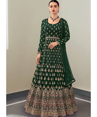 green georgette semi stitched wedding top & Bottom  and Dupatta 1
