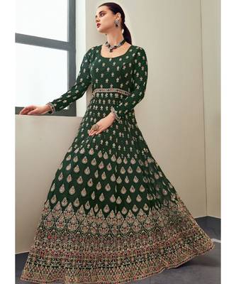 green georgette semi stitched wedding top & Bottom  and Dupatta 2