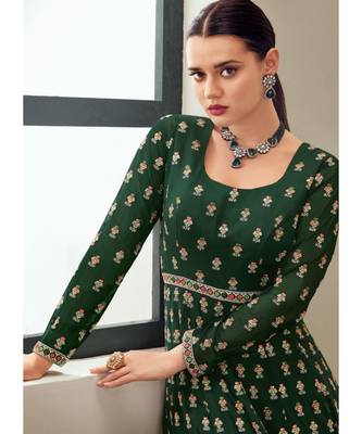 green georgette semi stitched wedding top & Bottom  and Dupatta 3