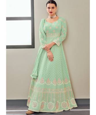 turquoise georgette semi stitched wedding top & Bottom  and Dupatta 1