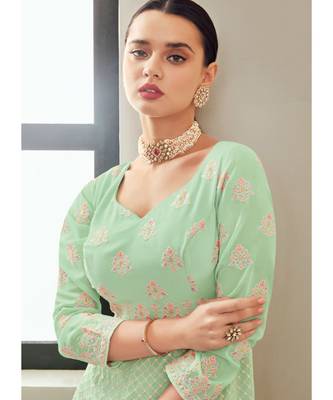 turquoise georgette semi stitched wedding top & Bottom  and Dupatta 3